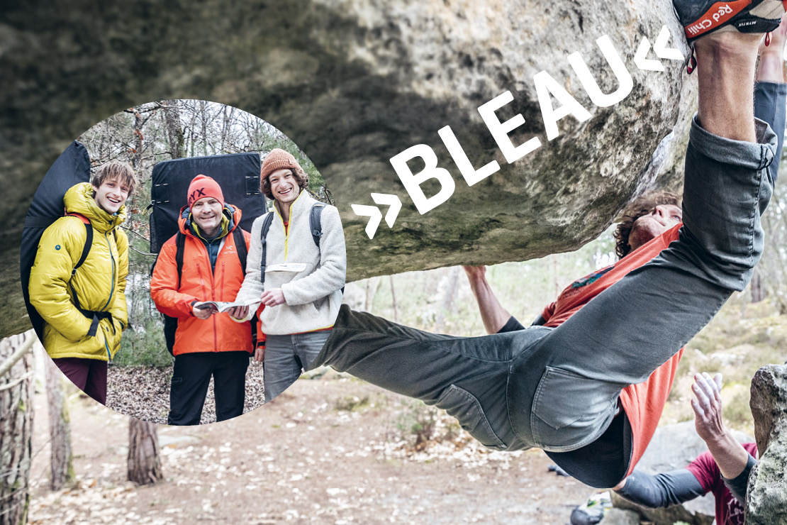 Bleau - Wolfgang K. Eckelt mit Moritz und Philipp Hans beim Bouldern in Fontainebleau, Frankreich